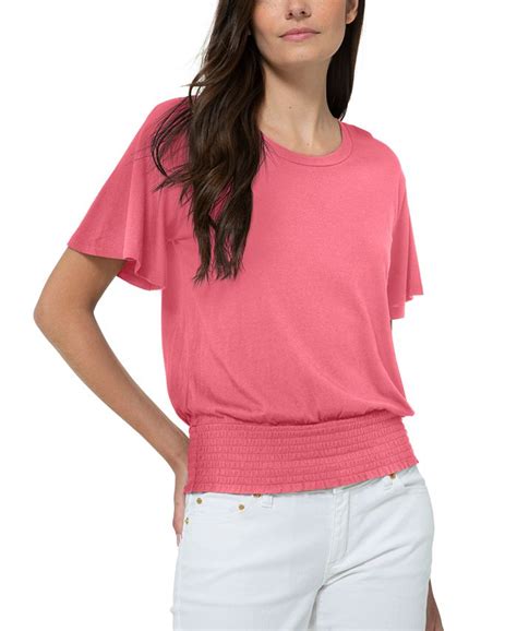 michael kors womens t shirt|Michael Kors smocked waist top.